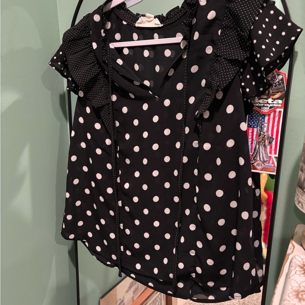 Sweet Wanderer Black and White Polka Dot Blouse